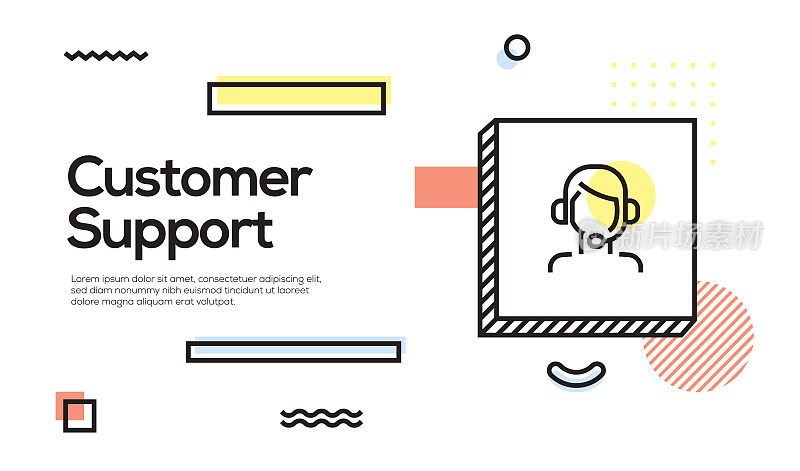 Customer Support Concept. Geometric Retro Style Banner and Poster Concept with Customer Support icon